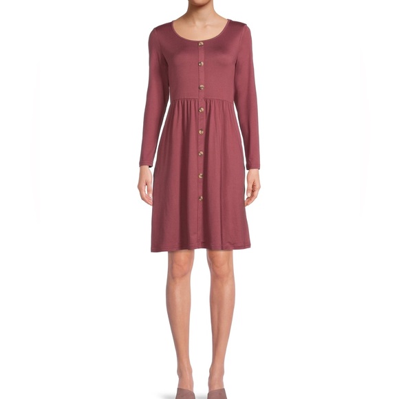 nine eight Dresses & Skirts - NWT Nine Eight New York Womens Size L Empire Waist Knit Button Dress in Mauve
